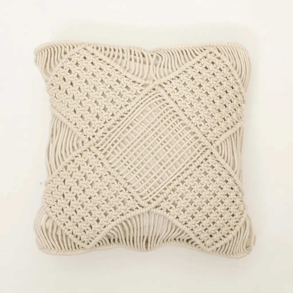 5 Squares Pattern Off White Macrame Cushion Cover-ArtyCraftz.com