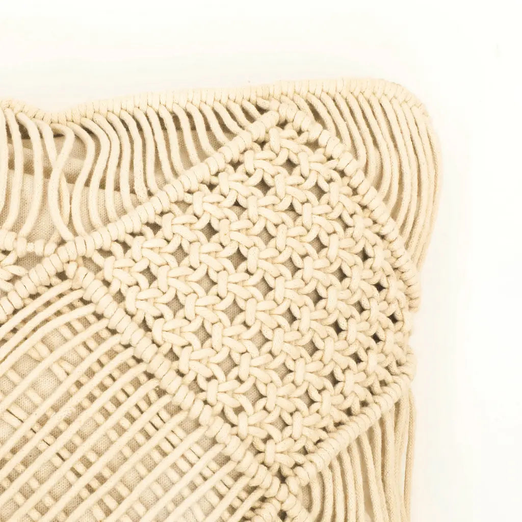 5 Squares Pattern Off White Macrame Cushion Cover-ArtyCraftz.com