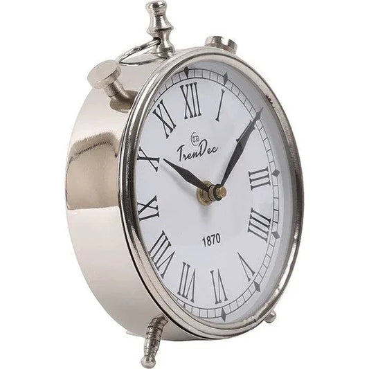 5 inch Dia Analog Metal Table Clock in Silver Finish - ArtyCraftz.com