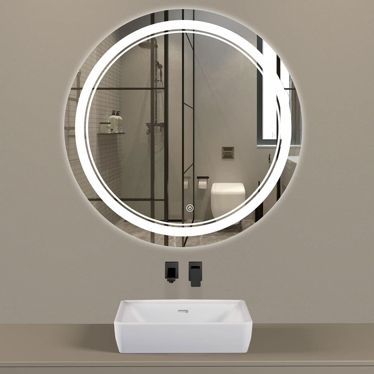 LED Wall Mounted Bathroom Round Mirror,Vanity,Office,Makeup,White LED Light Mirror with Sensor Adjustable White,Baklite Lighted Mirror (Front& Back Light : White, 24 Inch/ 60 cm Round) - ArtyCraftz.com