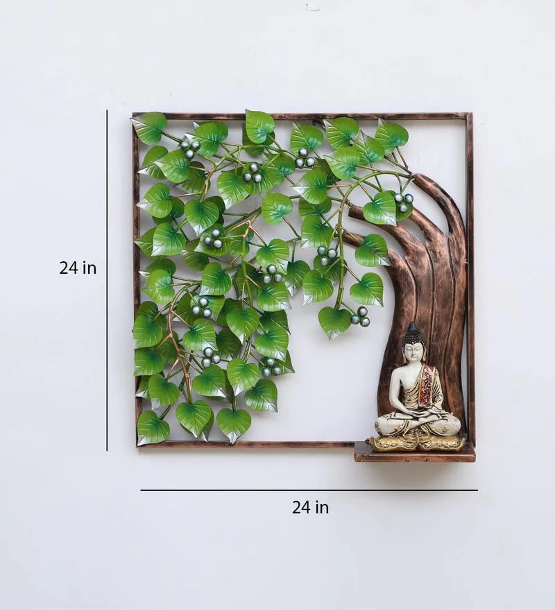 Green Iron Pepal Tree With Buddha Wall Art