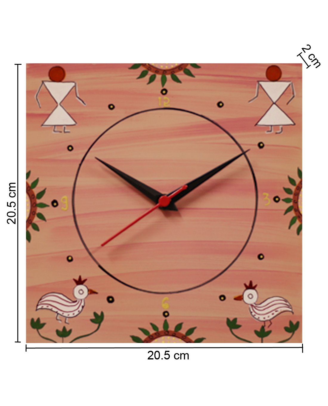 Pink Warli Hand Painted Wall Clock
