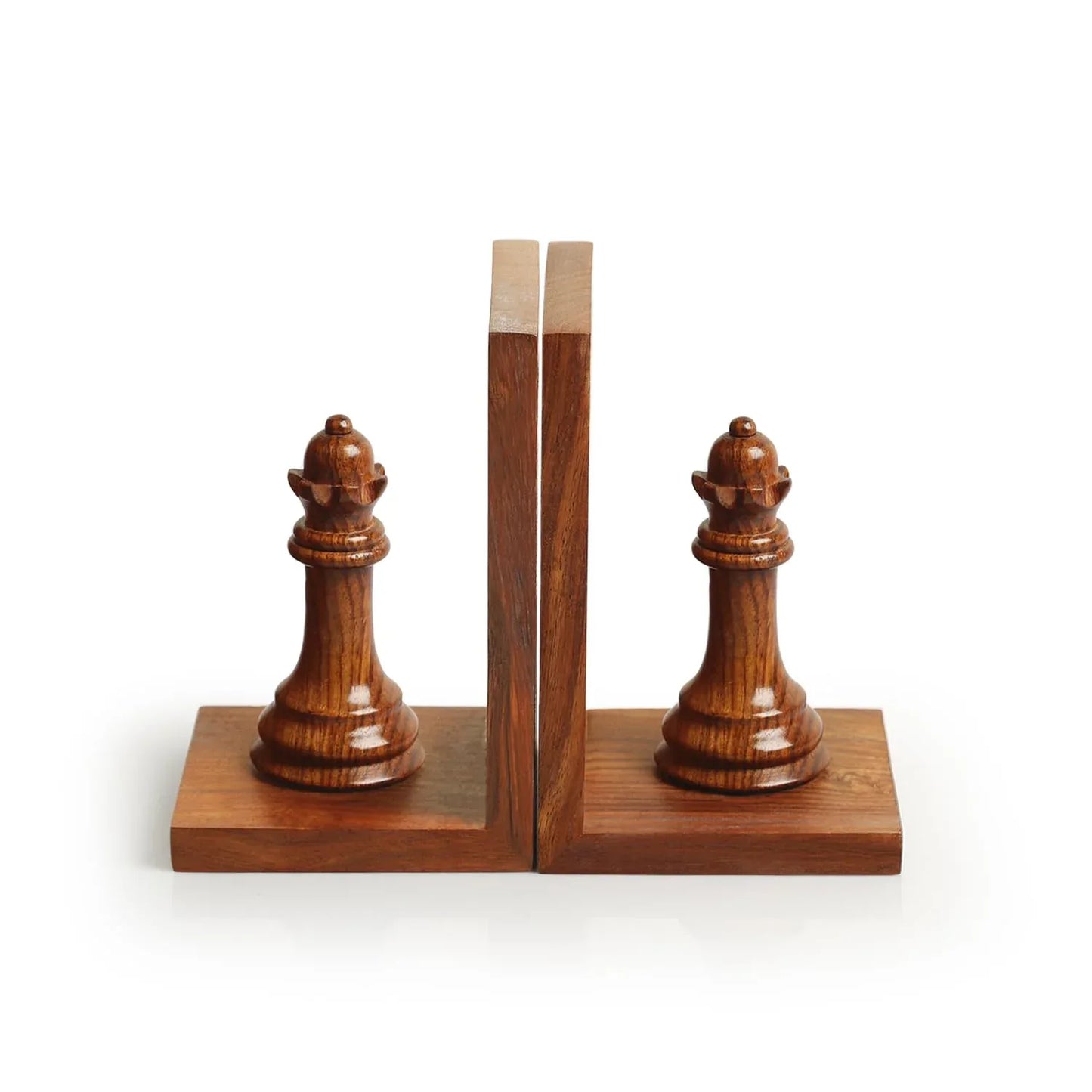 'Chess Queen' Sheesham Wooden Bookends (20.3 cm x 9.7 cm x 16.0 cm, Brown)