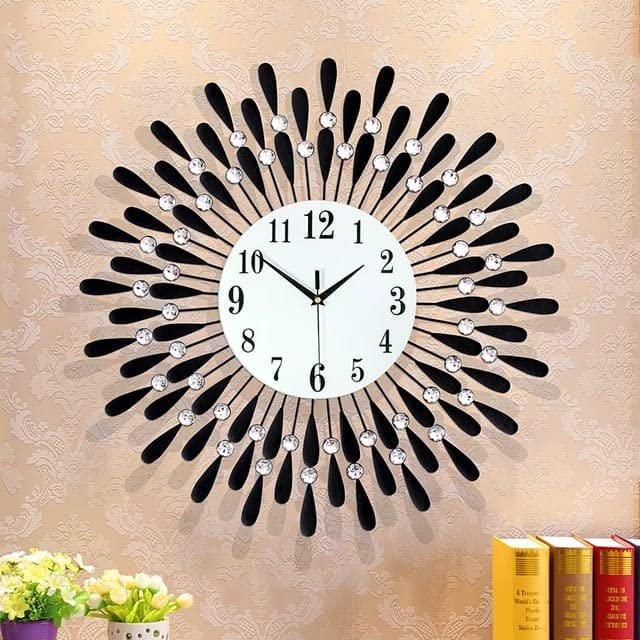 Iron Black Crystal Wall Mounted Clock for Home 24 x 24 Inches