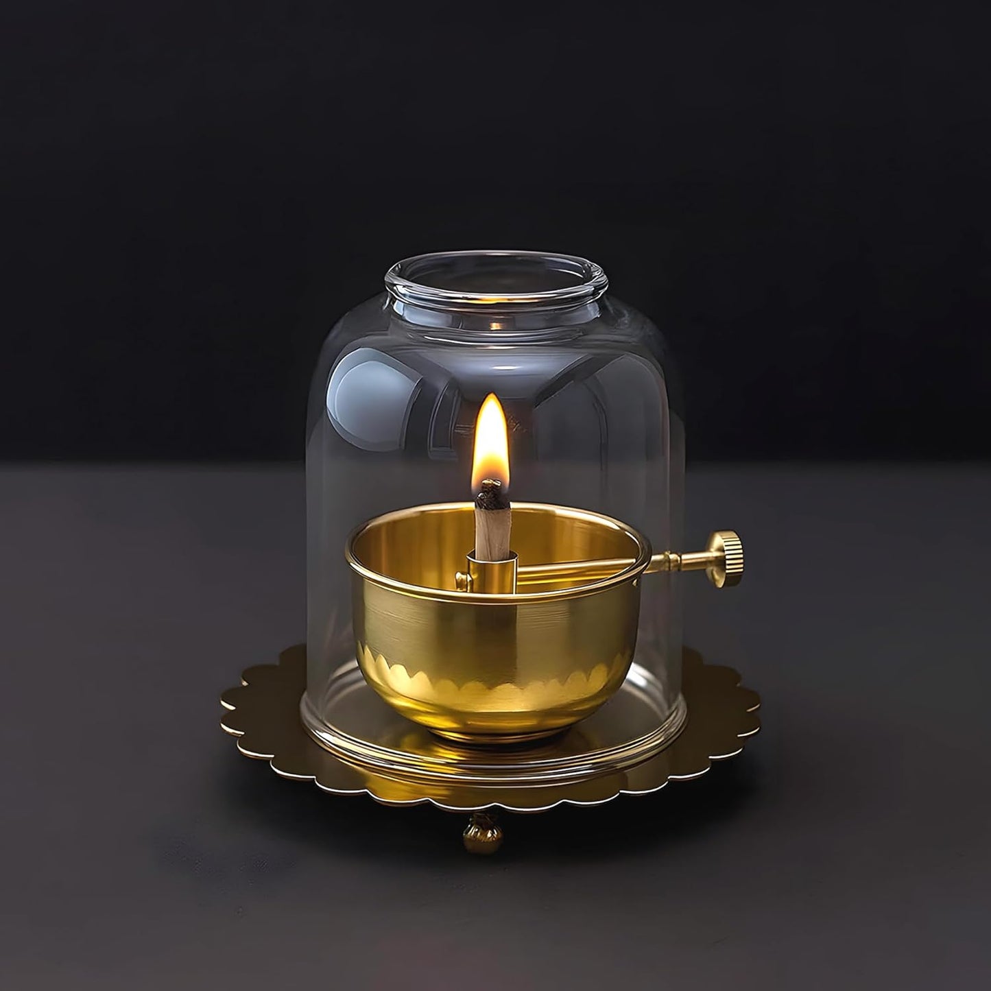 Brass Akhand Jyoti Diya Oil Lamp with Adjustable Bati Knob Simple Image
