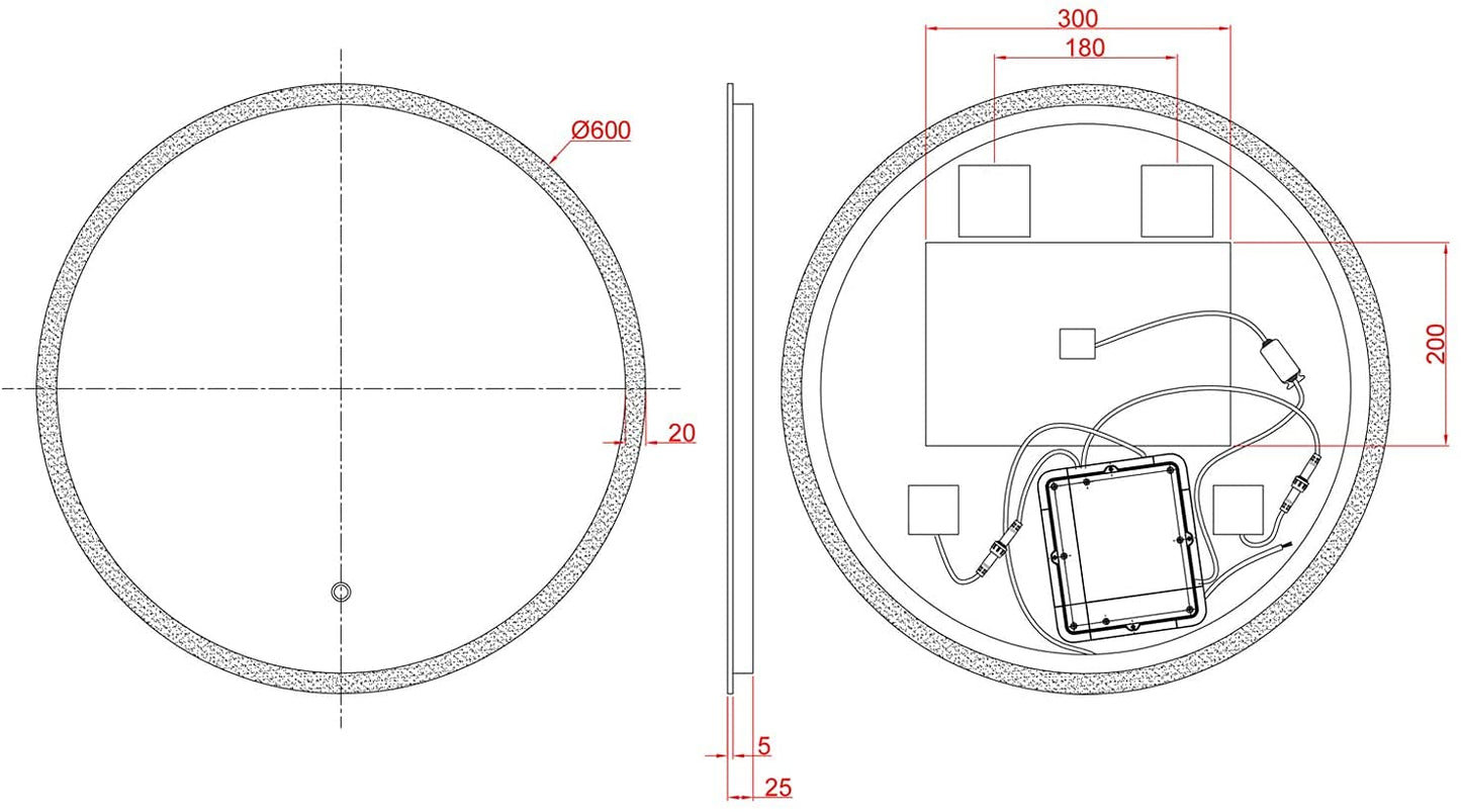 Round Wall Mounted LED Mirror Light with Sensor Adjustable White/Daylight (Neutral White)