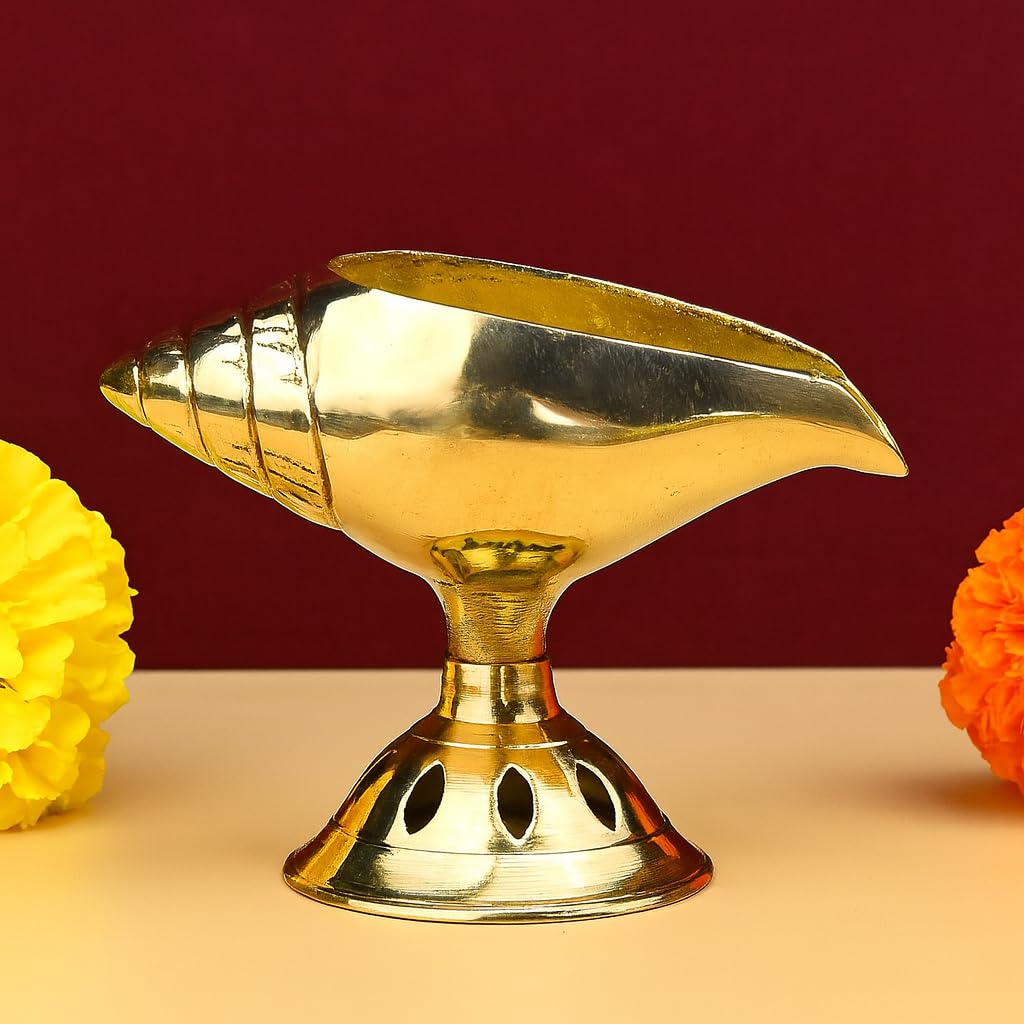 Pure Brass Akhand Diya, Shankh Shape