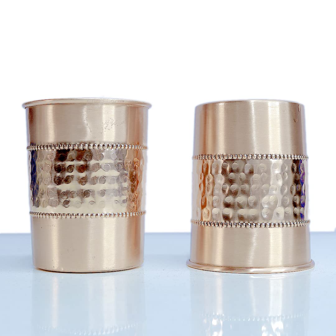 Pure Copper Half-Hammered Straight Glass Tumbler Set of 6, Drinkware, 300 ML Each