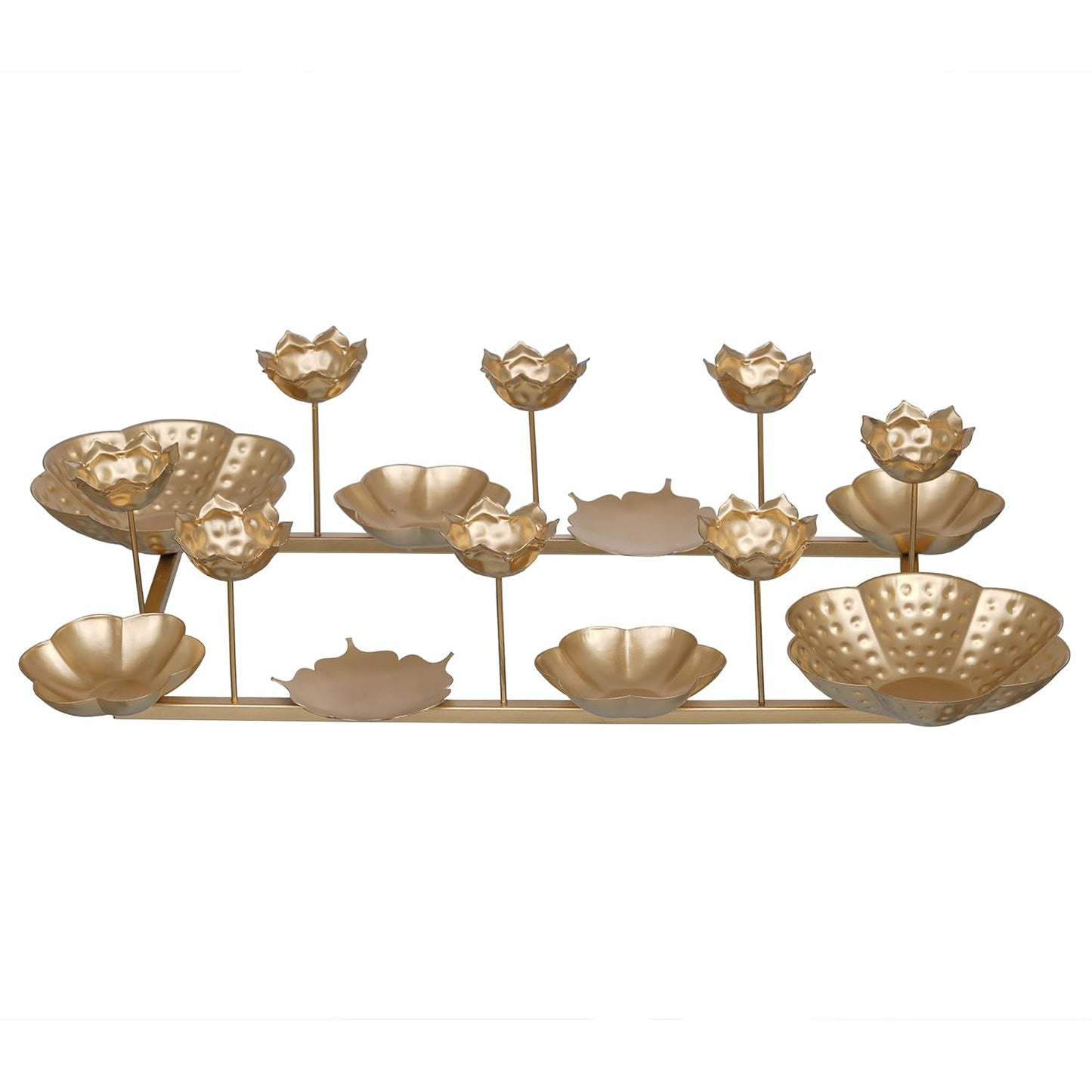 Decorative gold metal wall art with lotus flower designs