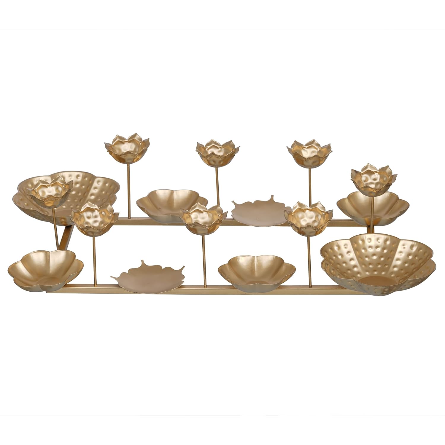 Decorative gold metal wall art with lotus flower designs