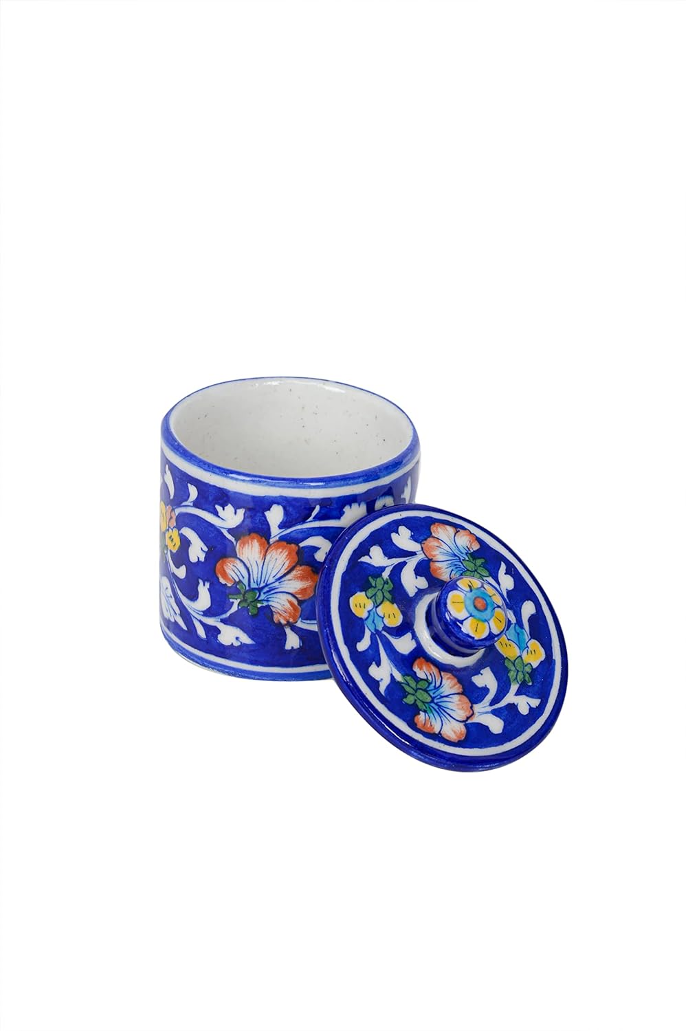 Handmade Handpainted Ceramic Airtight Jar for Coffee and Tea Powder Blue Color