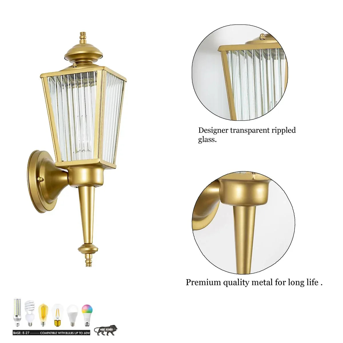 Aine 2 Indoor and Outdoor Shining Brass Finish Wall Light-ArtyCraftz.com
