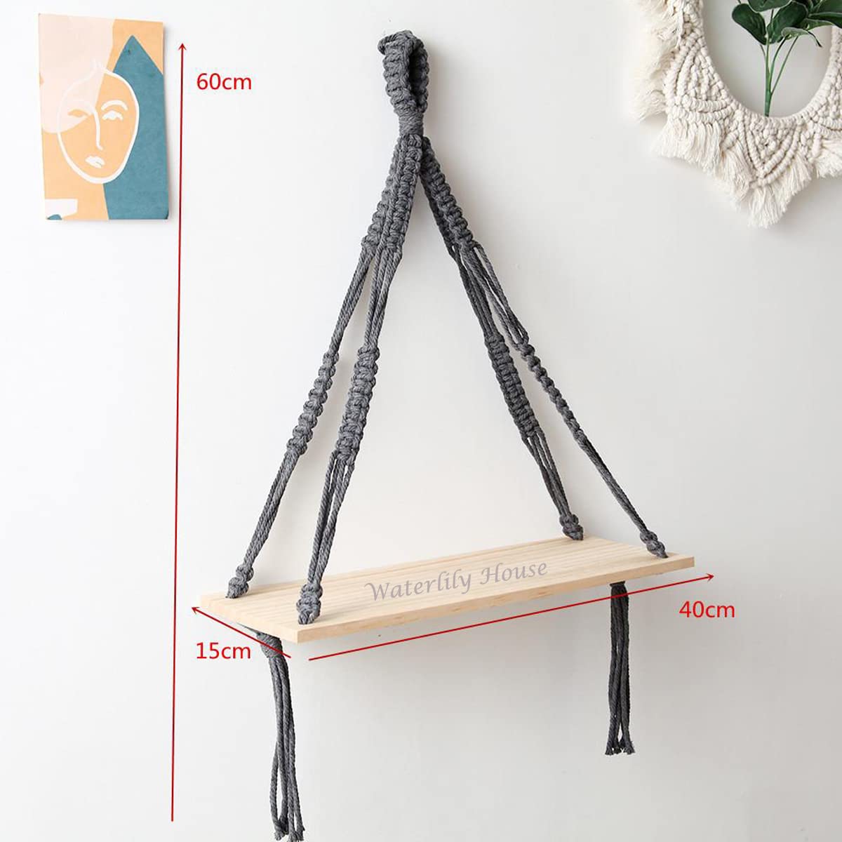 Wall Hanging Wood Floating Shelf for Wall Rope Planter