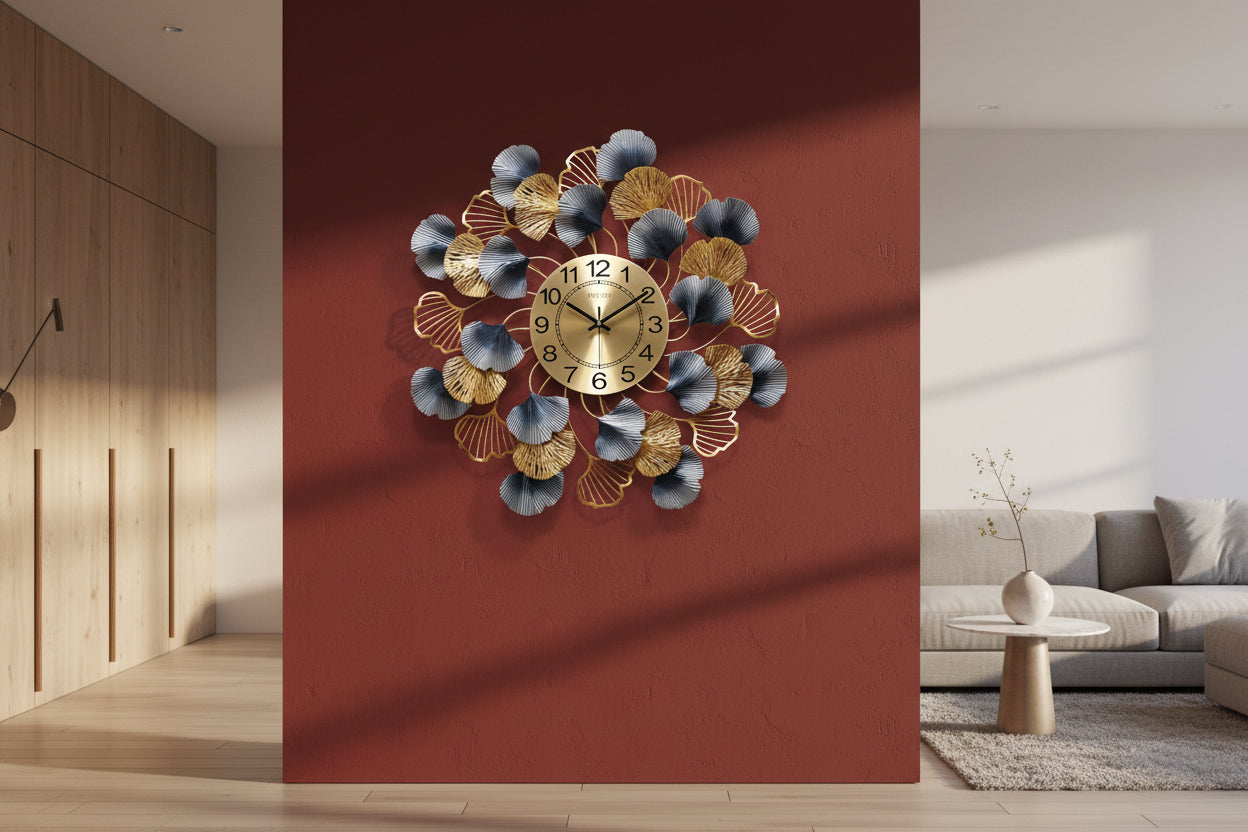 Luxury Metal Ginko Floral Wall Clock- ArtyCraftz.com