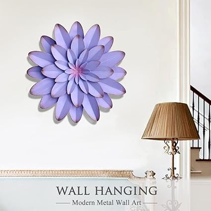 Handcrafted Modern Purple-color and White Flowers designed Metal Wall Art