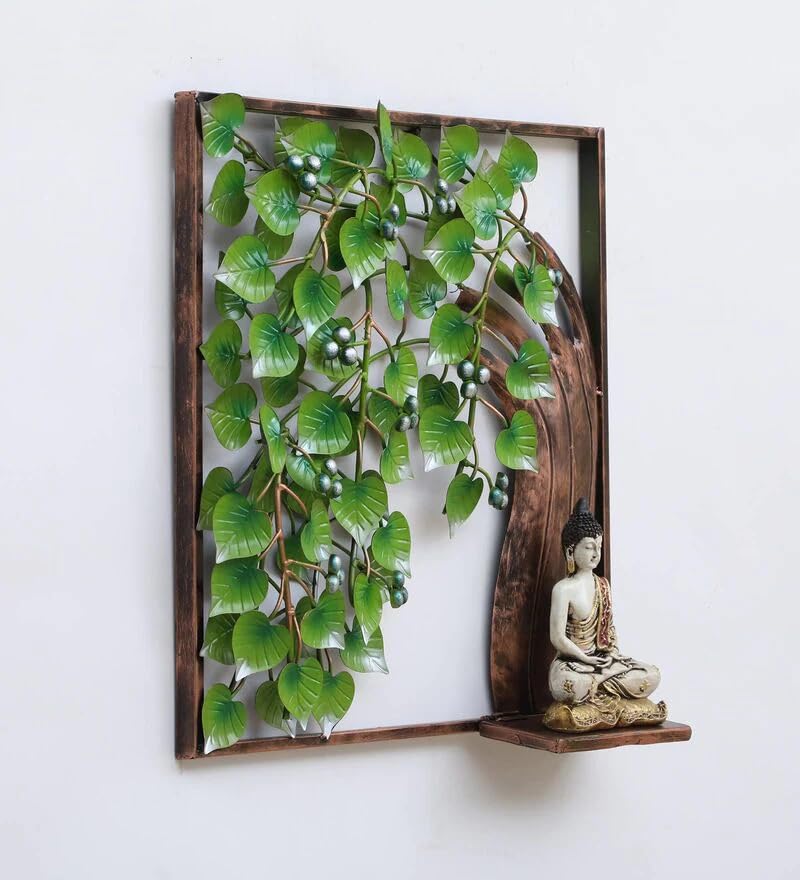 Green Iron Pepal Tree With Buddha Wall Art