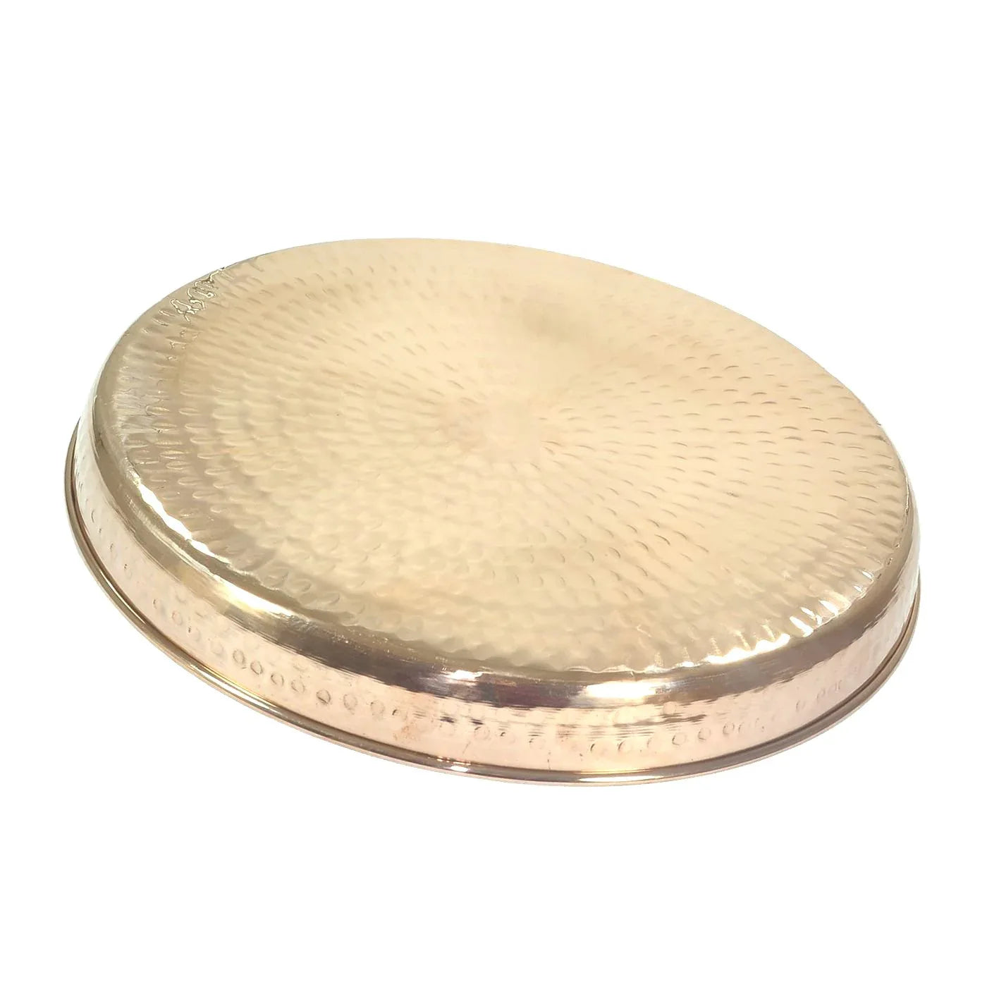 Pure Copper Hammered Dinner Thali Plate On White Background