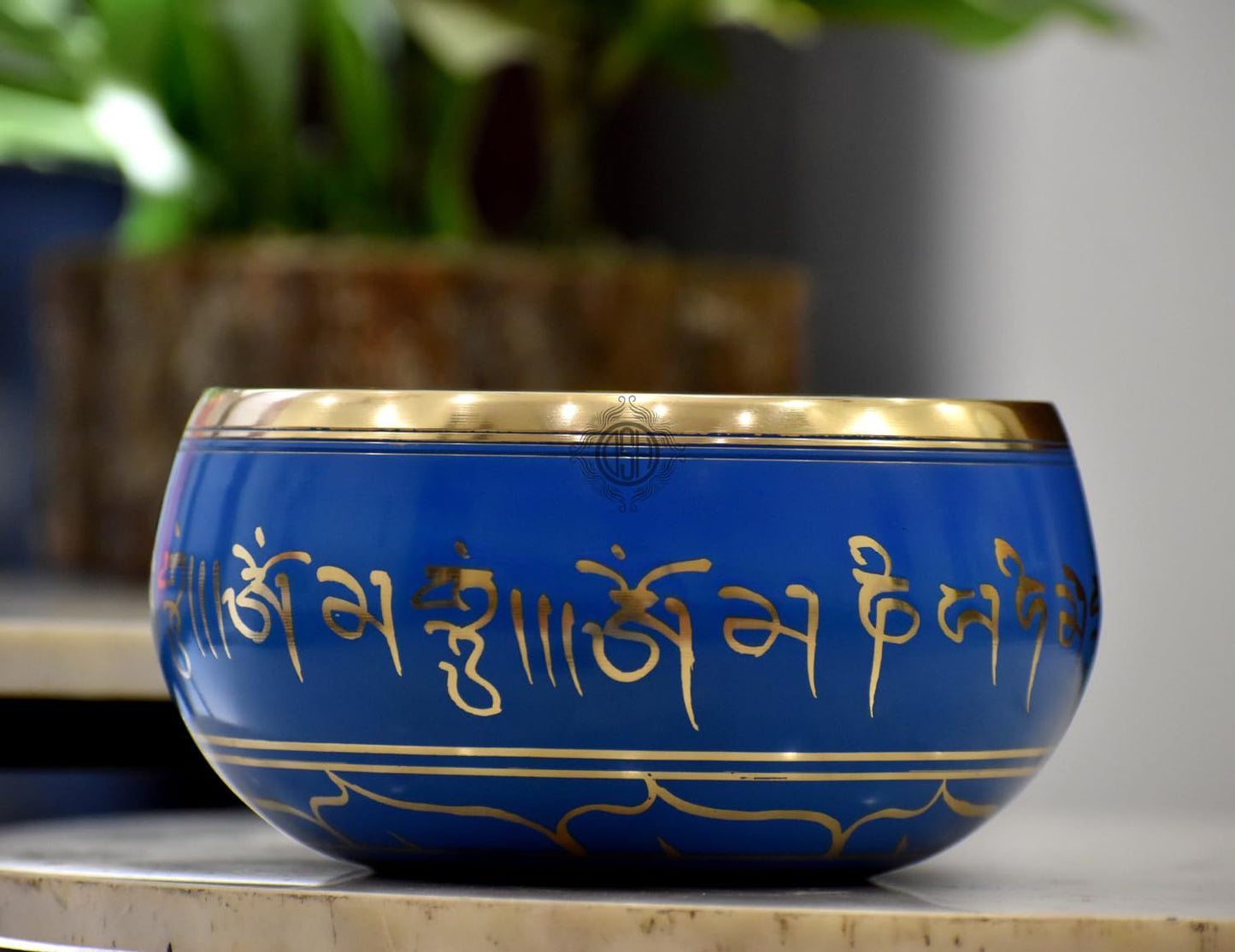 Blue singing bowl with gold