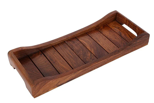 Handcrafted Wooden Serving Tray In Sheesham Wood (14 x 6 Inch) Dinnerware & Serving with White Background
