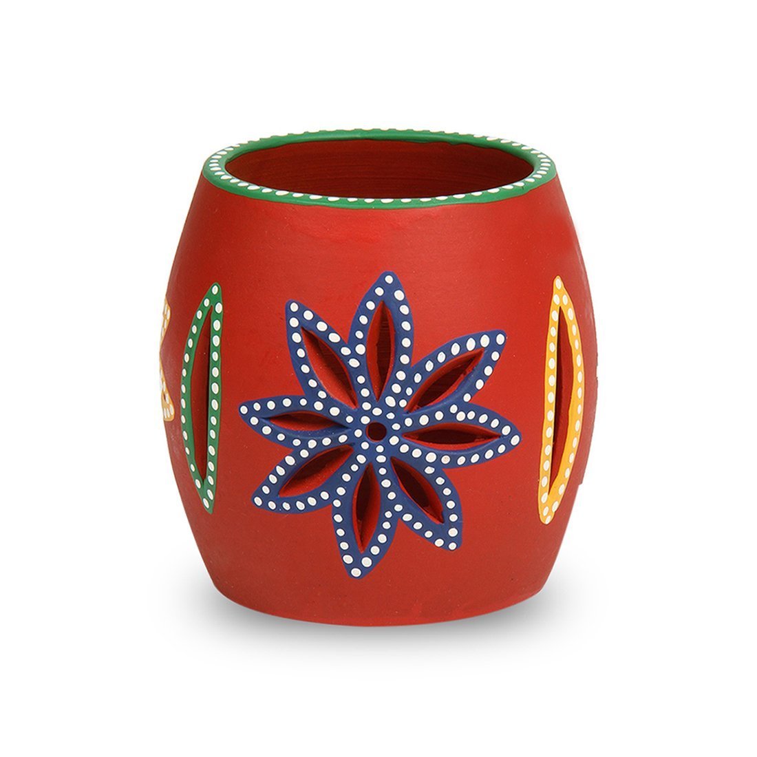 'The Glowing Barrel' Hand-Painted Tea-Light Holder In Terracotta -Tealight Candle Holder