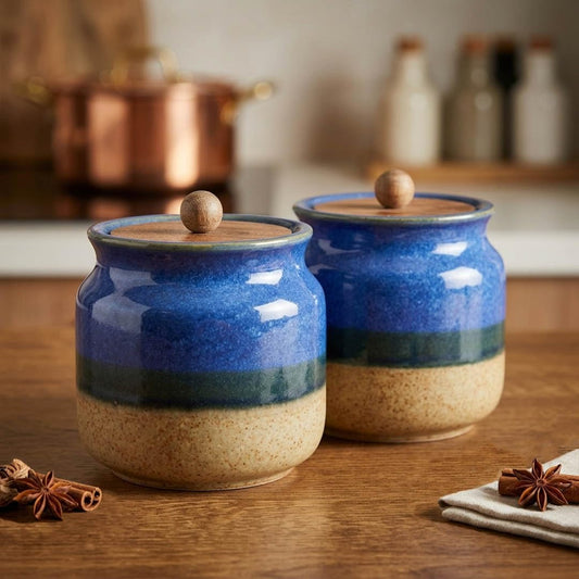 Rustic Blue Ceramic Jar Set of 2 (800ML)