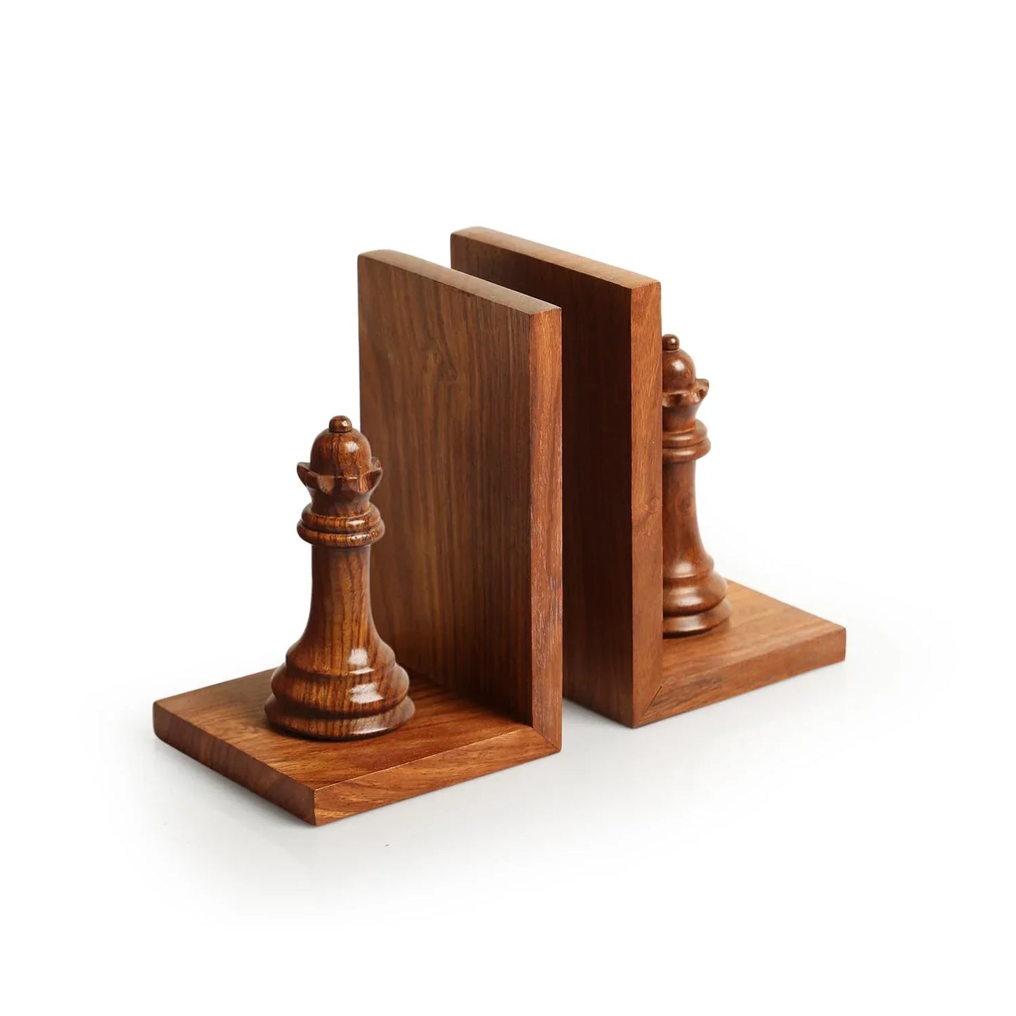 'Chess Queen' Sheesham Wooden Bookends (20.3 cm x 9.7 cm x 16.0 cm, Brown)