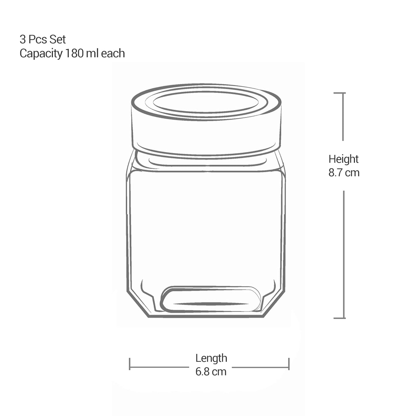 Treo By Milton Cube Storage Glass Jar, Set of 3, 180 ml Each, Transparent