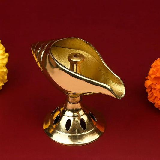 Pure Brass Akhand Diya, Shankh Shape