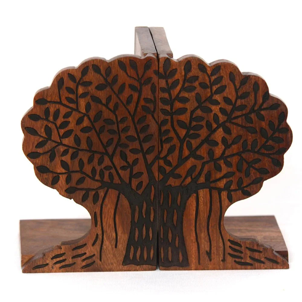 Tree of Life Handcrafted Wooden Bookends for Shelf