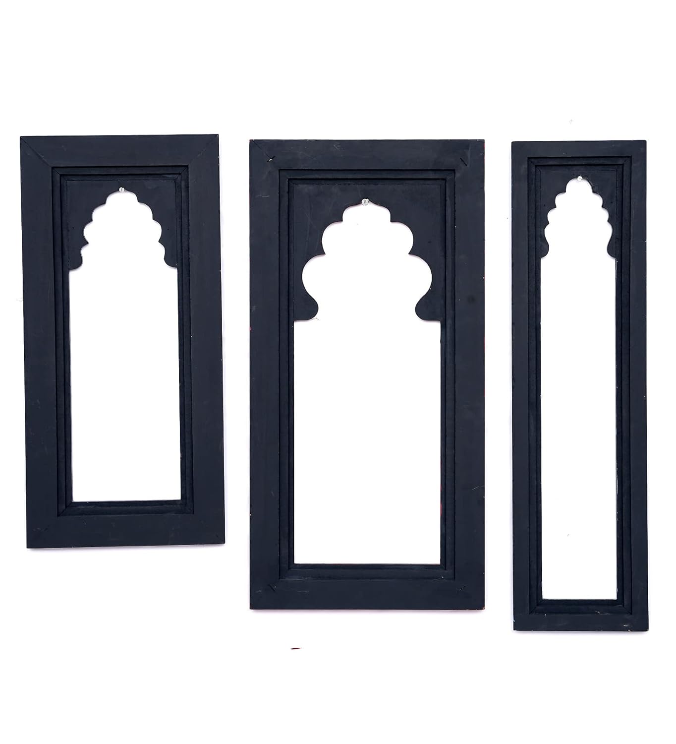 MDF Wall Hanging Set of 3 Carving Jharokha Frame in Multicolour