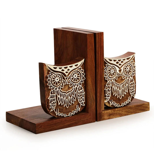 Owl Design Sheesham Wooden Bookends (14 x 12.2 x 17.8 Cms)