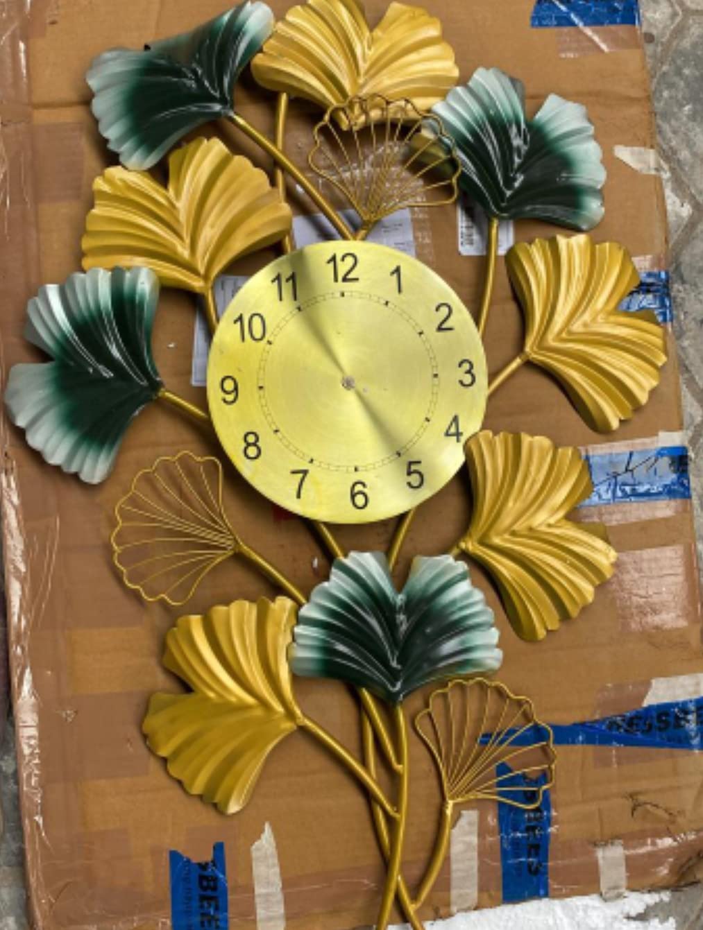 Luxury Floral Metal Wall Clock Gold & Teal - ArtyCraftz.com