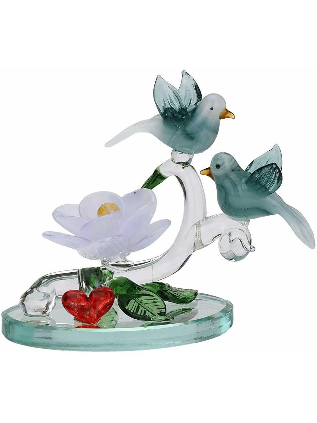 Glass Bird Couple with Flower Showpiece-ArtyCraftz.com