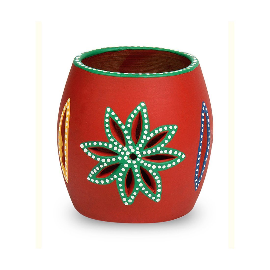 'The Glowing Barrel' Hand-Painted Tea-Light Holder In Terracotta -Tealight Candle Holder