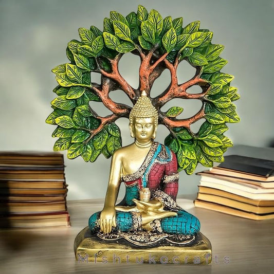 Buddha Under Tree Resin Showpiece – Spiritual Table Decor (24 cm)