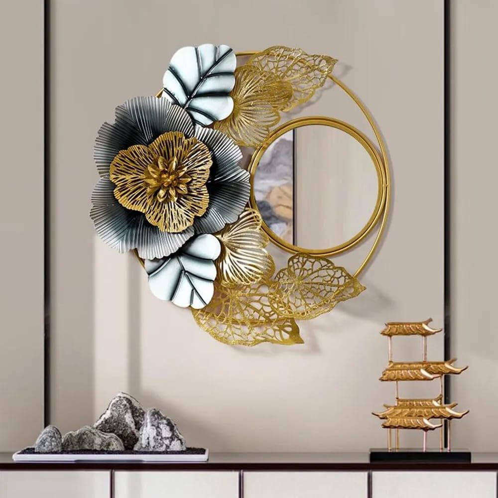 Luxury Floral Metal Wall Mirror with Gold Frame - ArtyCraftz.com