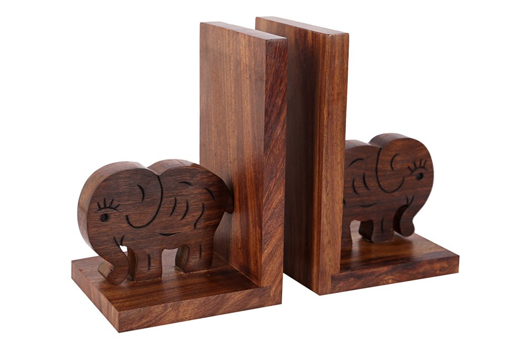 Elephant HandCarved Bookend In Sheesham Wood For Home Decor & Gift