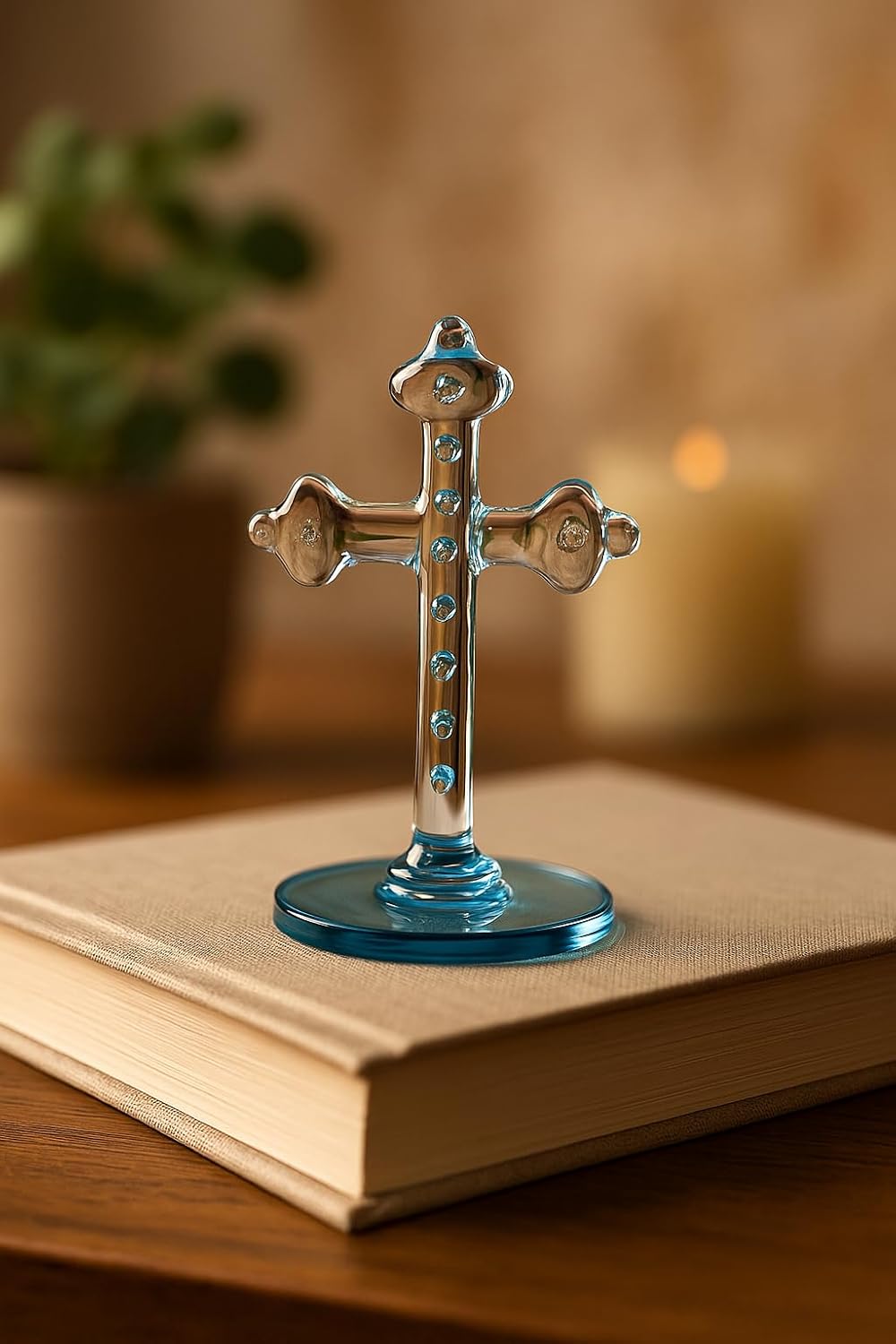 Handcrafted Glass Cross Showpiece-ArtyCraftz.com