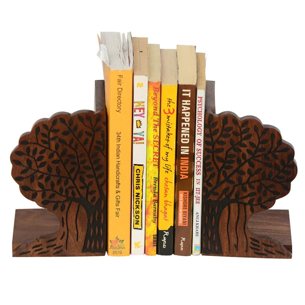 Tree of Life Handcrafted Wooden Bookends for Shelf