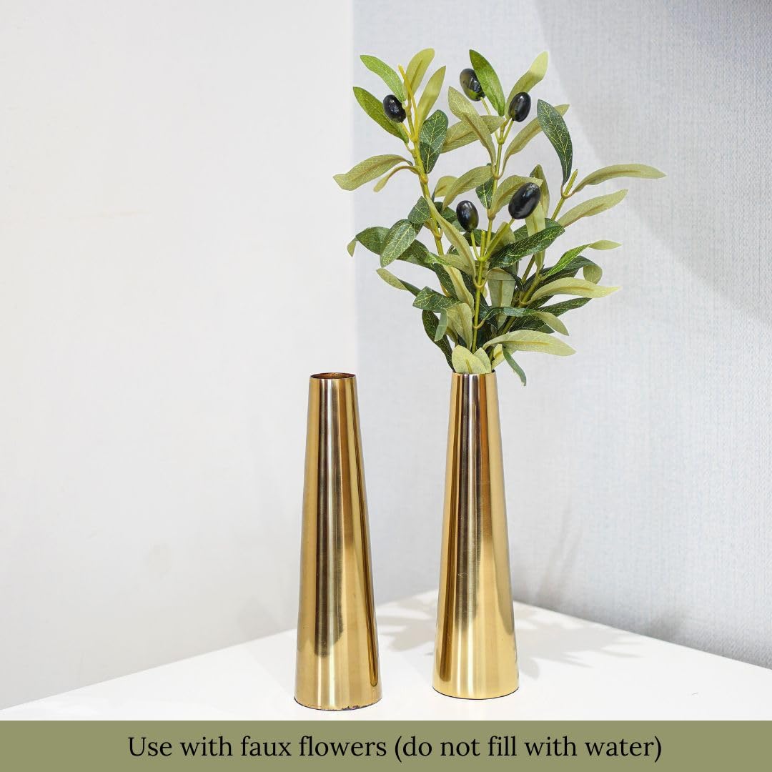 Two gold vases with a plant