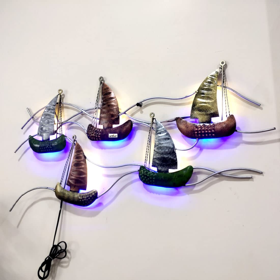 Luxury Multicolor Iron Sailing Boats Wall Art-ArtyCraftz.com