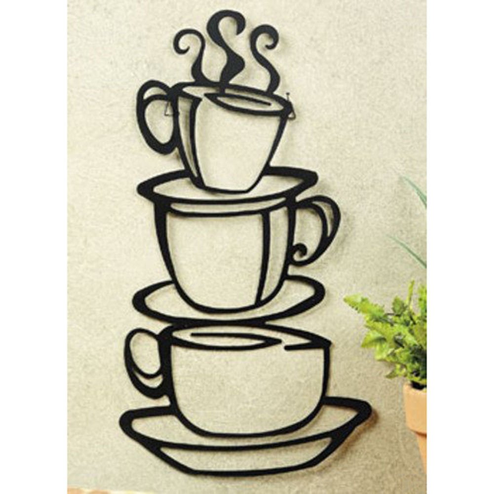 Black Coffee Cup Silhouette Metal Wall Decor