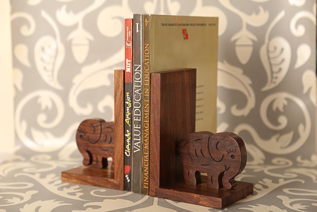 Elephant HandCarved Bookend In Sheesham Wood For Home Decor & Gift