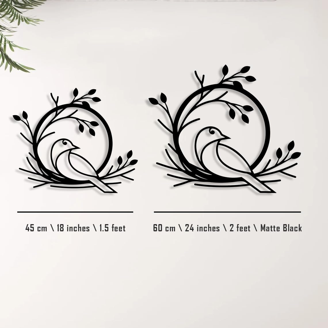 Bird in Nest Metal Wall Art – Elegant Black Finish Home Decor