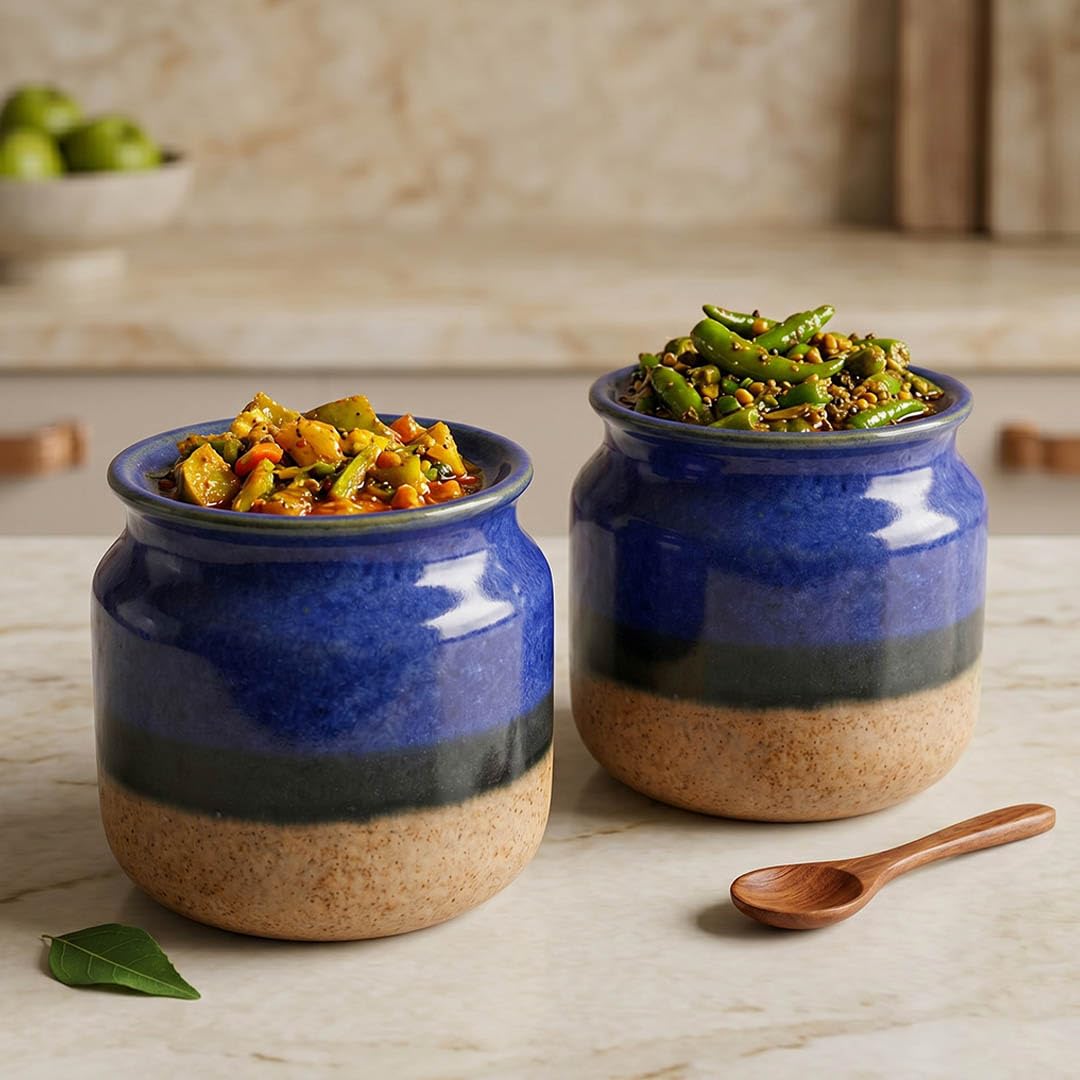 Rustic Blue Ceramic Jar Set of 2 (800ML)