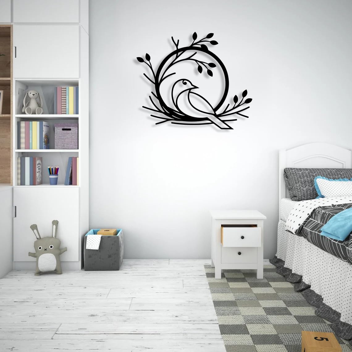 Bird in Nest Metal Wall Art – Elegant Black Finish Home Decor