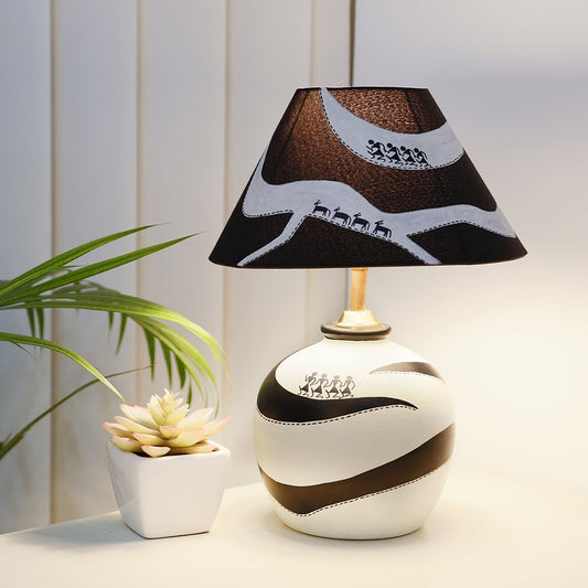 Warli Hand Painted Monochrome Terracotta Table Lamp