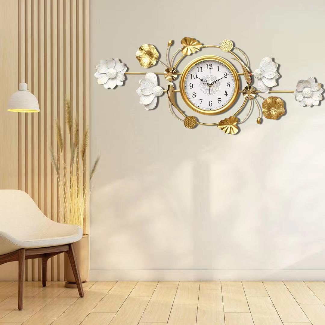 String of Gold and White Flowers Wall Clock