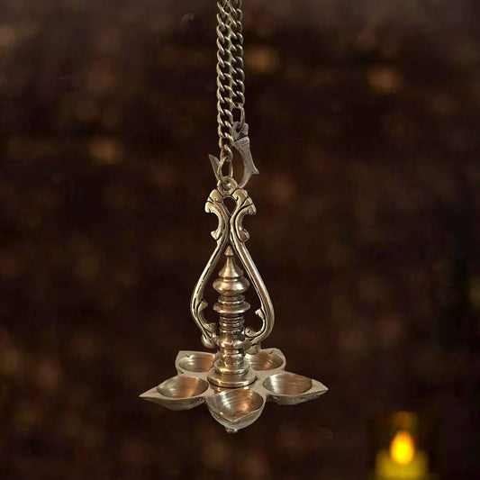 Traditional Brass Hanging Lamp with 5 Wicks-ArtyCraftz.com