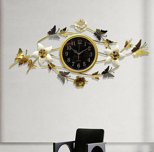 String of butterflies and Flowers Wall Clock